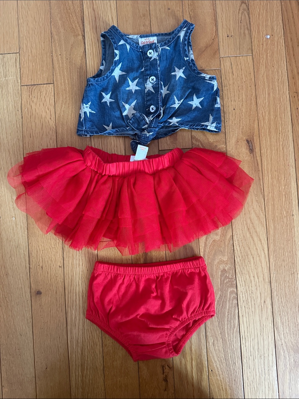 Blue Star Denim Tie-Front Crop Top with Tulle Skirt & matching bloomers!